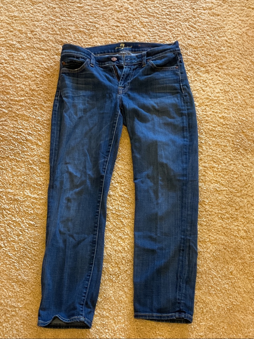 7 For All Mankind Dark Blue Straight-Leg Jeans